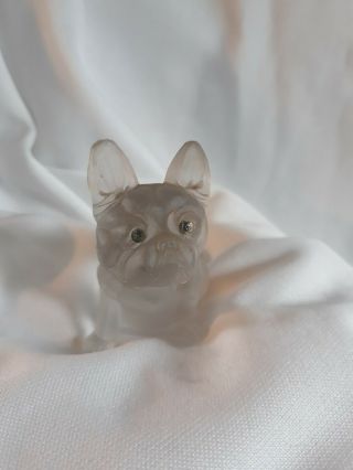 Antique Czech Frosted Glass French Bulldog Dog Figurine Diamante Eyes