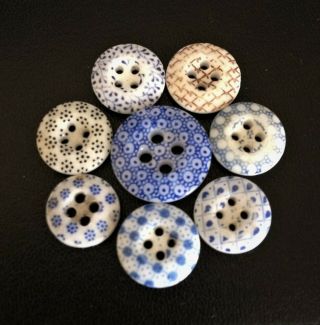 8 Antique Calico China Buttons