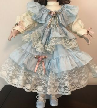 Blue Vintage 6 Pc Outfit For 20”doll - Dress Ruffles,  Lace,  Ribbon