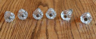 Vtg 10 Pt Clear Glass 1 " Knobs/spindles For Cabinets Drawers Cupboards Set Of 6