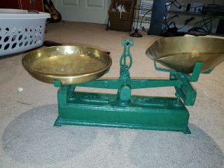 Vintage Green Balance Scale Cast Iron Display