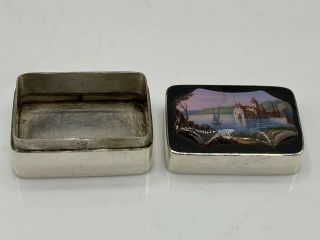Rare Vintage Hallmarked Solid Sterling Silver & Enamelled Picture Scene Pill Box 3