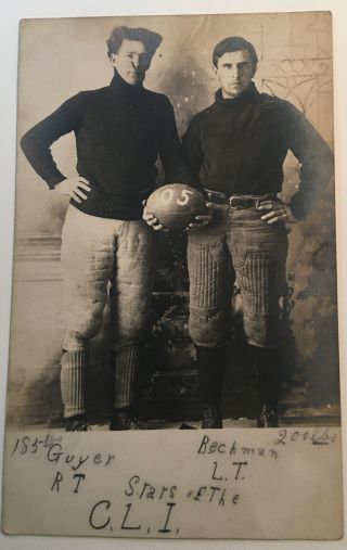 Antique Real Photo Postcard (rppc) Portrait Of Two Football Tackles “stars”c1905