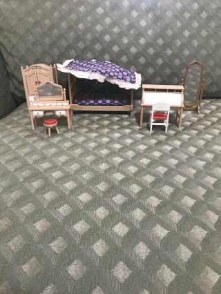 Vintage Tomy Smaller Houses Dollhouse Furniture - Bedroom Set