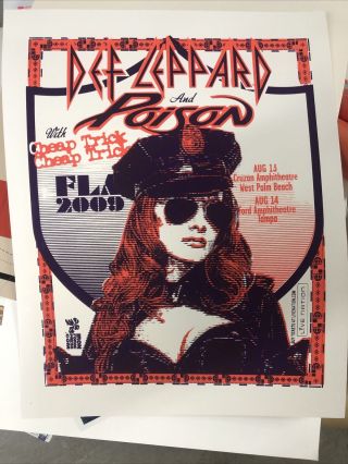 Def Leppard Poison Rare Silk Screened Event Poster Florida 2009