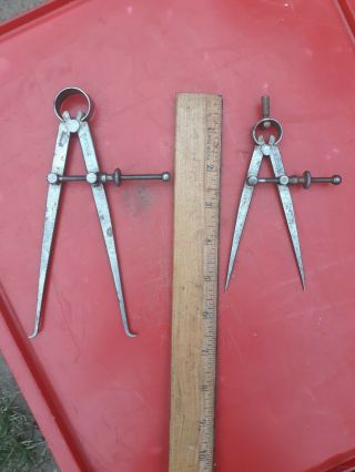 2 Antique L.  S.  Starrett Co.  Athol Compass Inside Caliper Machinists Tool
