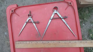 2 Antique L.  S.  Starrett Co.  Athol Compass Inside Caliper Machinists Tool 2