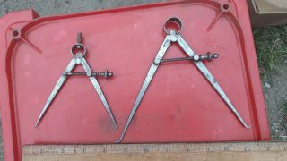 2 Antique L.  S.  Starrett Co.  Athol Compass Inside Caliper Machinists Tool 3