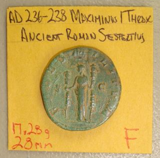Ad 236 - 238 Maximinus I,  Fides Reverse Ancient Roman Sestertius F,  17.  28 G,  28 Mm