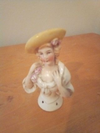 Vintage Porcelain Half Doll Pin Cushion Made In Germany