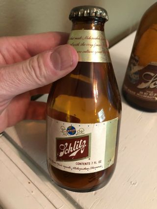 3 Vintage Schlitz Beer Bottles Includes Rare 7 Ounce With Cap 2