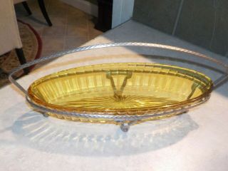 Heisey Vintage Coarse Rib? Marigold Oval Dish (metal Holder).  Rare.  Signed