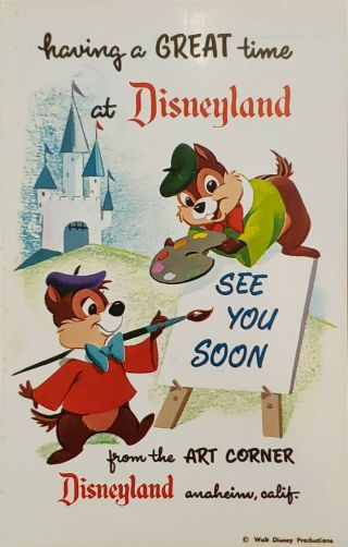 Disneyland Rare Chip & Dale Art Corner Vintage Post Card