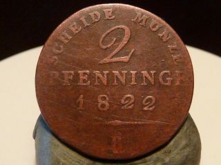 4cl (110) - Allemagne - 2 Pfennig - 1822 B - Tres Rare & Qualite Tb