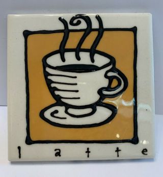 Rare Vintage Starbucks Ursula Dodge Ceramic Tile " Latte " - 1983 Signed - Ex