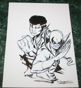 Rare Signed Sanford Greene Sketch Power Man & Iron Fist Bitter Root