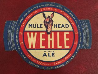 Wehle Mule Head Ale - Single Mule Logo - Rare Connecticut,  Ct.