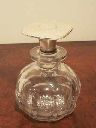 Antique Cut Crystal Perfume Bottle / Decanter With Sterling Silver Stopper