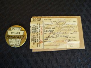 Vintage 1938 Pennsylvania Resident Fishing License