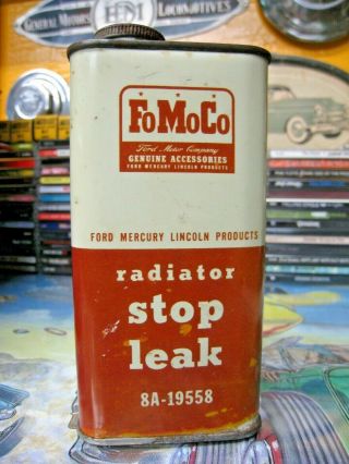 Vintage Ford Radiator Stop Leak Can Empty Metal Tin Gas & Oil Garage & Shop Old