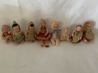 Vintage 8 Minature Celluloid Baby Dolls
