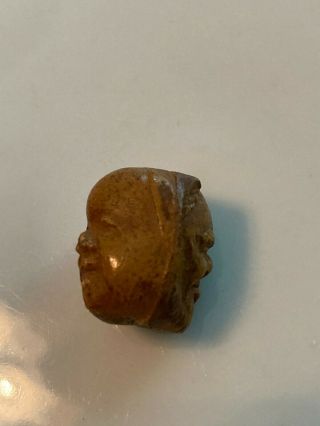 Rare Antique Carved Nut Pit Seed Double Face Bead Chinese Ojime