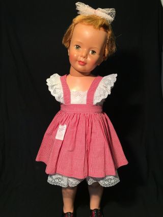 Vintage Dress For Ideal Patti Playpal Fits 35” Doll Red Checked Ruffle Pinafore