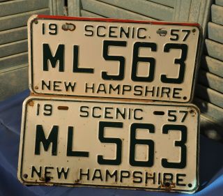2 Antique 1957 Hampshire License Plates Ml 563 Merrimack Nh 57 Scenic