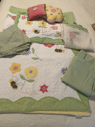 Pottery Barn Kids Rare Bees & Flowers Bedding Room Set Quilt Sham Curtain Pillow