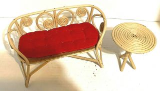 Vintage Bamboo Wicker Rattan Fashion Doll Furniture Couch & Table Barbie Size 2