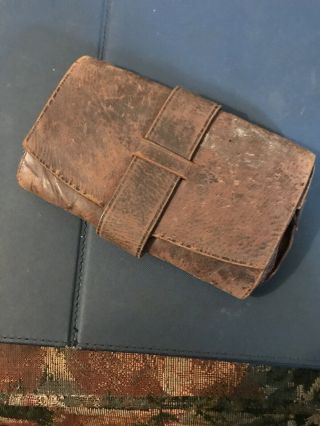 Civil War Mid 19th Century 4 Inch Folding Leather Wallet As Found