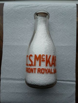 Front Royal,  Va Milk Bottle - Trpq C.  S.  Mckay - Rare