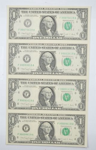 Rare Uncut Sheet - 1988 - A $1.  00 - Choice Unc - Never Cut By The Treasury 453
