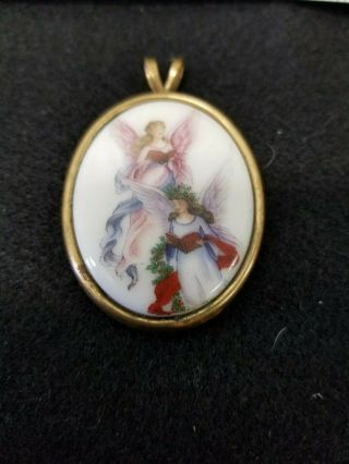 Antique Brass Oval Necklace Pendent Art Deco Jewelry Winged Angel Women 
