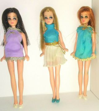 Vintage Topper 3 Dolls W Dresses Shoes Angie P10 Dawn H11a Glori With Bangs H11