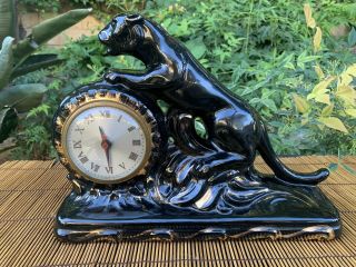 Vintage Rare 1950’s Ceramic Black Panther Clock