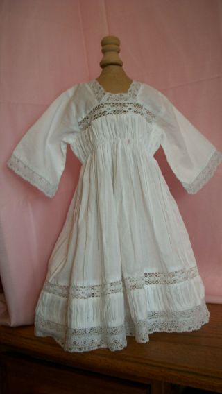 Antique Style White Cotton & Lace Dress For Your German Bisque Or French Doll