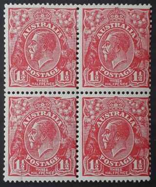 Rare 1927 Australia Blk 4x1 1/2d Rose Red Kgv Stamps Smwmk Variety Void Cnr