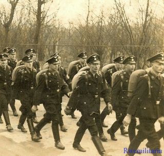 Port.  Photo: Rare German Elite Allgemeine Truppe W/ Field Packs March On Road