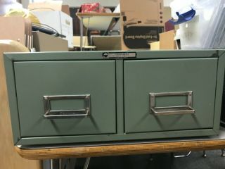 Vintage Steelmaster 2 Drawer Index Library Recipe Card Green Metal File Cabinet