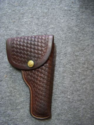 Pre - Ww2 Tooled George Lawrence Flap Holster With Rare " Twirling Log " Design