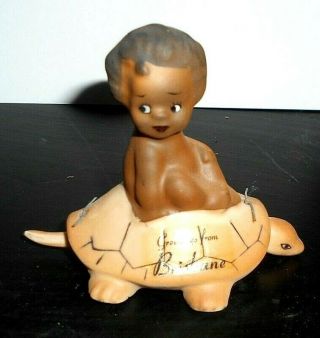 Brownie Downing Figurine Boy On Tortoise Tail And Head Move Rare Piece