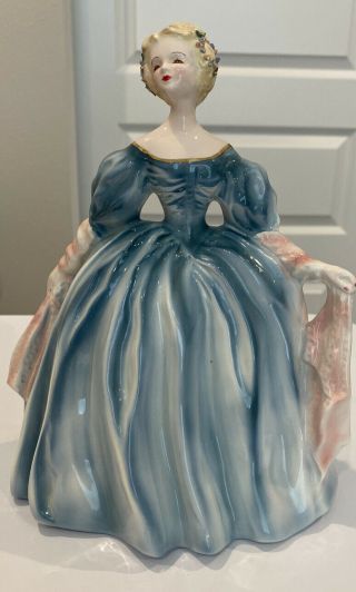 Vintage Florence Ceramics Pasadena Rare “adeline” 9 " Figurine Lt Blue & Pink