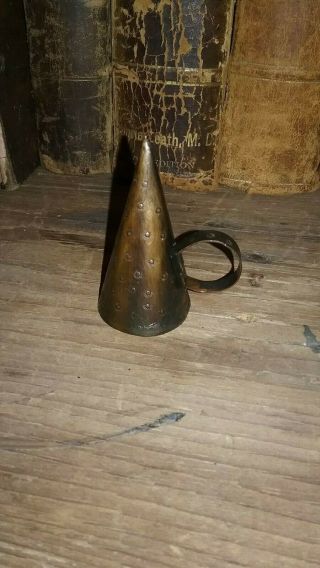 Antique Primitive Witches Hat Metal Tin Candle Snuffer W/ Unique Pattern Look 2