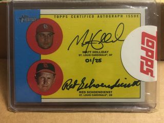2012 Topps Heritage Real One Dual Red Schoendienst And Matt Holiday 01/25 Rare