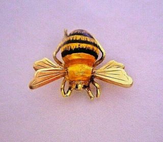 Rare Handmade Early 1900s 14k Solid Gold Enameled Bumblebee Estate Pin Charming