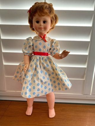 Rare Vintage Jointed Betsey Mccall Doll 22 " In Cute Blue And White Dress