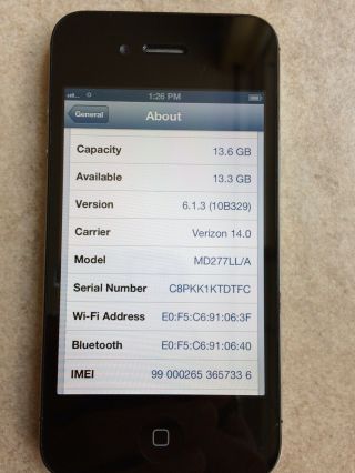 Apple iPhone 4s - 16GB - Black (Verizon) A1387 - RARE IOS 6.  1.  3 2