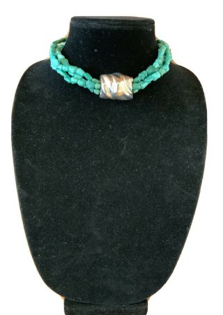 Rare Patricia Von Musulin Turquoise And Sterling Silver Knot Necklace