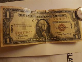 Vintage Rare " 1935 A " $1 Silver Certificate Brown/red Seal Hawaii Us Dollar Bill